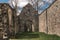 Medieval church ruin in spring sunlight