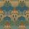 Medieval city architecture. Seamless pattern in a style of a medieval tapestry or illuminated manuscript.