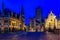 Medieval city of Gent Ghent in Flanders with Saint Nicholas Church and Gent Town Hall, Belgium.