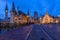 Medieval city of Gent Ghent in Flanders with Saint Nicholas Church and Gent Town Hall, Belgium.