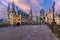 Medieval city of Gent Ghent in Flanders with Saint Nicholas Church and Gent Town Hall, Belgium.