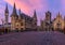 Medieval city of Gent Ghent in Flanders with Saint Nicholas Church and Gent Town Hall, Belgium.