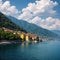 The medieval coastal town of Nesso in the Como lake, Italy made with Generative AI