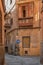 Medieval cobbled and stepped street in the city of Toledo.