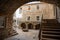 Medieval courtyard in old town of Vela Luka, Korcula island, Croatia