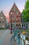 Medieval crooked facades in the city Amsterdam in the Netherlands