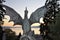 Medieval dragon statue in the castle Gradina, Rijeka city Dragon silhouette closeup in public place.