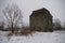 Medieval Ducal Tower in village Rakowice, winter.