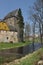 Medieval Ducal Tower in village Siedlecin, view of the moat.