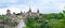 Medieval european castle with stone walls, towers and bridge.