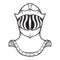 Medieval European helmet belonging to the heaume type. Side view. Heraldry element. Black a nd white drawing isolated on