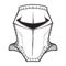 Medieval European helmet belonging to the heaume type. Side view. Heraldry element. Black a nd white drawing isolated on