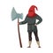 Medieval Executor or Headman Wearing Red Hat and Carrying Sharp Axe Vector Illustration