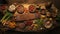 Medieval Fantasy Feast: A Photorealistic Rendering Of Terracotta Food Assortment