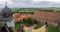 Medieval fortress on a basalt mountain. Panoramic view of the courtyard. Saxony