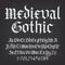 Medieval Gothic alphabet font. Old uppercase and lowercase letters, symbols and numbers.