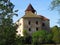 Medieval gothic castle on a rock, tower and main building, Czech republic,