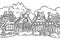 Medieval Half-timbered houses village coloring page illustration