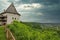 Medieval Halych Castle under stormy sky in Ukraine
