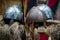 Medieval helmets on display at a Renascence fair