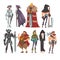 Medieval Historical Cartoon Characters in Traditional Costumes Set, Warrior, King, Knight, Old Wizard, Monk, Executioner