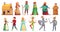 Medieval historical characters. Historic royal court alcazar knights, medieval peasant and king isolated cartoon vector