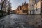 Medieval houses and bridge on Groenerei canal