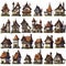 Medieval Houses Sprite Sheet in Don\\\'t Starve Style on White Background .