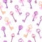 Medieval keys with pink bows seamless vector pattern