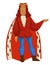 Medieval king in crown and cloak with fur ruler isolated character
