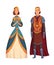 Medieval king and queen on white background. Cartoon middle ages historic period. Medieval kingdom characters standing