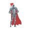 Medieval Knight, Chivalry Warrior Character in Full Metal Body Armor and Red Cape Cartoon Style Vector Illustration