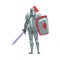 Medieval Knight, Chivalry Warrior Character in Full Metal Body Armor with Shield and Sword Cartoon Style Vector