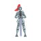 Medieval Knight, Chivalry Warrior Character in Full Metal Body Armor Standing with Sword Cartoon Style Vector