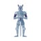 Medieval knight in full armour and horned helmet standing with sword vector illustration