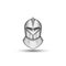 Medieval knight helmet realistic front view isolated on white background, vintage combat metal armor head protection, clip art 3d