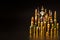 Medieval knight and modern ammunition. Different types of ammunition on a black background. Sale of weapons and ammunition. The ri