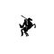 Medieval knight riding a horse, horseback soldier, paladin with sword and flying cloak black vector logo icon illustration