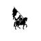 Medieval knight riding a horse, horseback soldier, paladin with sword and flying cloak black vector logo icon illustration