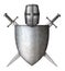 medieval knight shield, helmet and crossed swords isolated 3d illustration