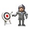 Medieval knight takes target practice and hits the bullseye with his arrows, 3d illustration