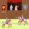 Medieval knights joust vector flat illustration