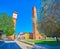 Medieval landmarks on Piazza Leonardo da Vinci in Pavia, Italy