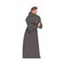 Medieval Man Priest or Monk Wearing Hooded Gown Praying Vector Illustration