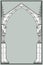 Medieval manuscript style rectangular frame. Gothic style pointed arch formed with flying buttresses.