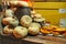 Medieval market stall of roasted pumpkins