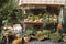 Medieval market stall selling fruit