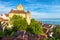 Medieval Meersburg Castle at Lake Constance or Bodensee, Germany. It is a landmark of Meersburg town