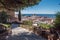 Medieval moorish fortress Alcazaba in Almeria, Access to the fortress with gardens and trees of different species, panoramic view