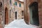 Medieval narrow street in Montepulciano old city near Siena, Tuscany, Italy